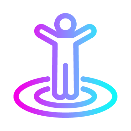 a drawing of a person standing in the middle of rings waving their hands up